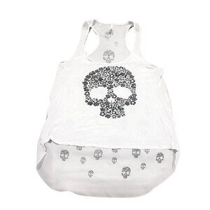 Hi Low Skull Print Tank Top with mesh see through back